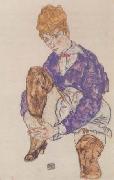 Egon Schiele Portrait of the Artist's Seated,Holding Her Right Leg (mk12) oil painting on canvas